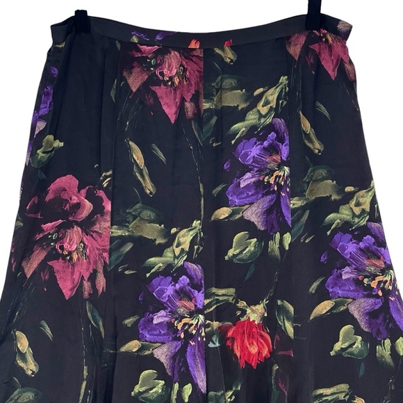 Lauren Ralph Lauren Skirt Womens 8 Vintage Dark Floral Silk A Line Midi Event - Picture 2 of 9